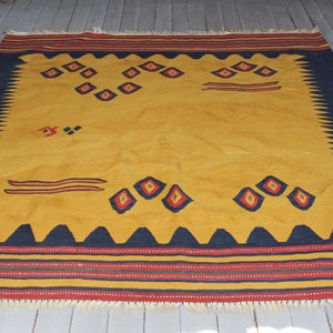Vintage  Modern Design Kilim, Saffron Colour High Quality Turkish Kilim Rug
