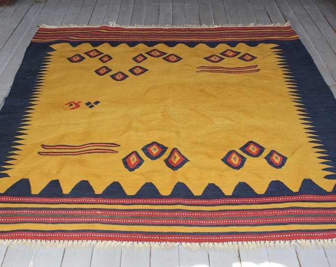 Vintage  Modern Design Kilim, Saffron Colour High Quality Turkish Kilim Rug