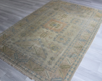 5'3"x7'7" ft  Vintage Rug, Vintage Oushak Rug, Rug with High Quality Wool , Vintage Turkish Rug, Beige Anatolian Rug