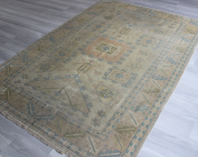 5'3"x7'7" ft  Vintage Rug, Vintage Oushak Rug, Rug with High Quality Wool , Vintage Turkish Rug, Beige Anatolian Rug