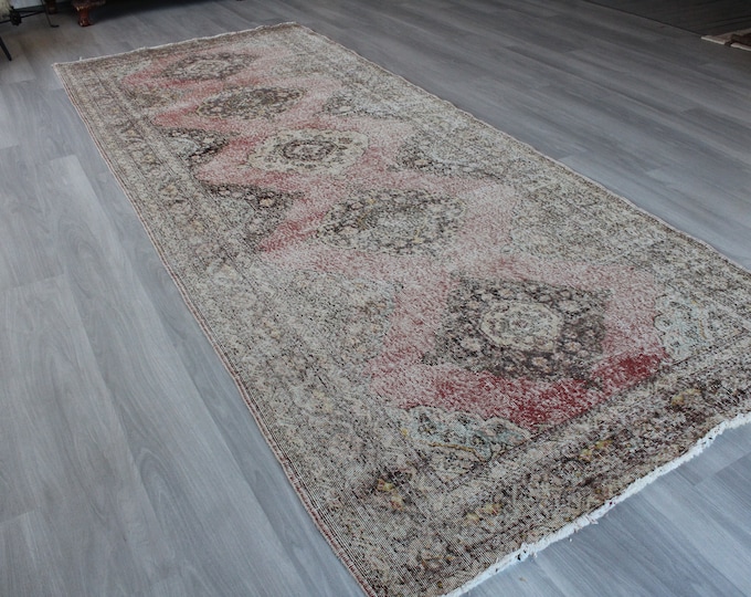 5'x12' Vintage Oushak Runner, Pale Rug Runner, Wide Rug Runner / B-1405 / 4'9"x12'5"