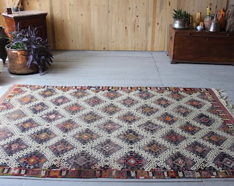 4'9"x8'0" ft Vintage GORDES  Kilim , Antique Turkish Gordes  Kilim Rug, Bohemian Ethnic Kilim