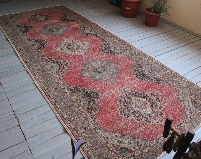 4'8"x11' ft  Vintage KONYA Runner Rug,  Distressed Wide Anatolian Hallway Rug, Low Piled Turkish KONYA Runner Rug