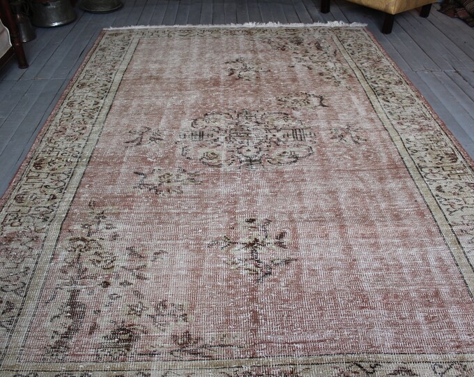 6'3"x9'6"ft FREE SHIPPING Vintage Turkish Oushak Rug,Vintage Handwoven Wool Rug Distressed Muted Colour Large Oushak Carpet