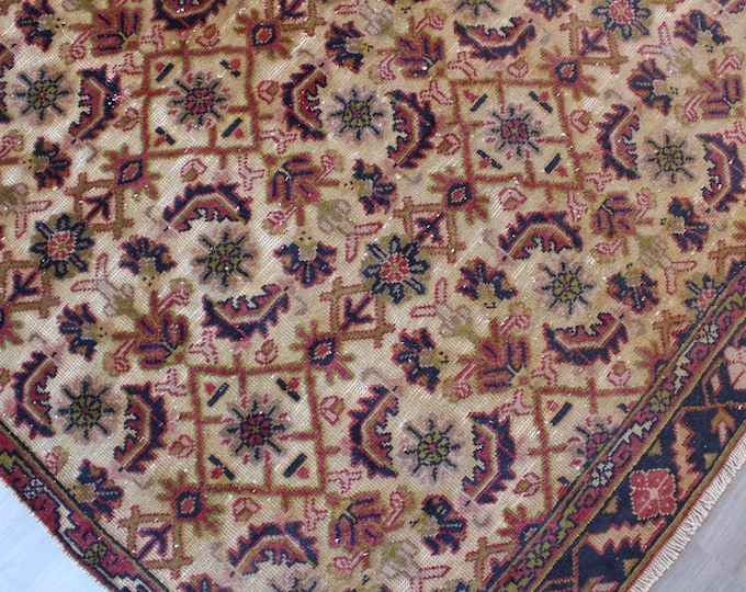 5'3"x8'5" feet  Vintage Floral Rug , Vintage Oushak  Rug, ethnic rug, low piled anatolian rug, vintage beige rug, handwoven rug / B-1245