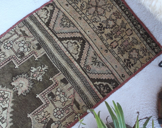 2'4"x10'5" ft RUNNER, Vintage Rug Runner, Oushak Rug Runner, Brown-Beige Rug Runner, Anatolian Rug Runner, Turkish Rug Runner