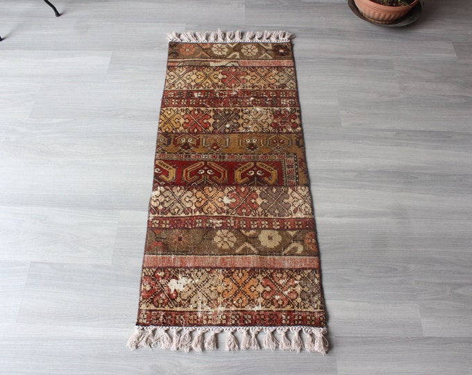 Vintage Patchwork Small  Rug, Ethnic Small Anatolian Rug,  Vintage Bathroom Rug, Ethnic Door Mat / B- 1813 / 1'8''x42