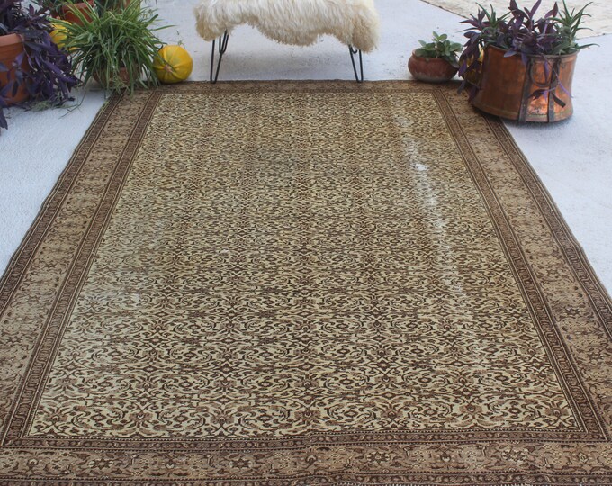 6'5"x9'6" ft  Vintage Oushak Rug, Large Area Rug, Vintage Area Rug, Beige Oushak Rug, Beige Area Rug, Handwoven Special Rug, Low Piled Rug