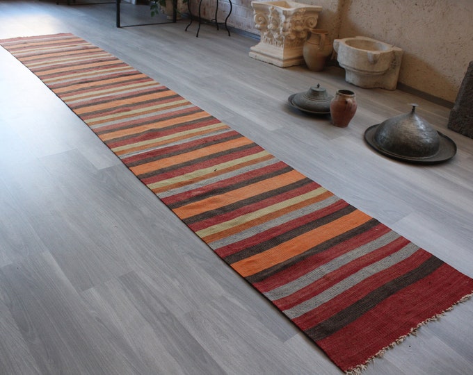 2'1"x13'1 ft  Vintage Anatolian Kilim Runner, Ethnic Kilim Runner, Bohemian Kilim Runner,Sriped Kilim Runner, Turkish Kilim Rug