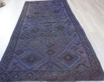 Vintage  Blue  Rug,  Blue Anatolian Rug, Vintage Turkish Blue Rug / B-1375 / 4'8"x10'4" feet