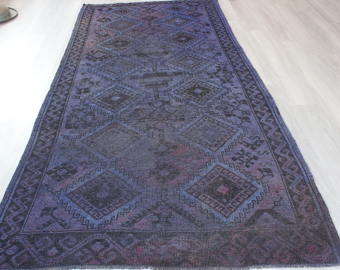 Vintage  Blue  Rug,  Blue Anatolian Rug, Vintage Turkish Blue Rug / B-1375 / 4'8"x10'4" feet