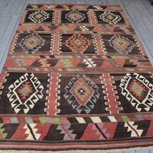 4&#39;9&quot;x 7&#39;8&quot; Vintage Turkish Kilim, Ethnic Bohemian Nomadic Traditional Turkish Karakecili Kilim Rug