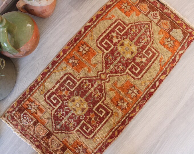 Anatolian Wool Door Mat, Vintage Door Mat , Ethnic Handwoven Door Mat, Small Vintage Rug / B-1537 / 1'6"x3'2"