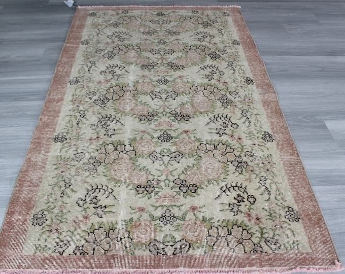 3'6"x6'5" ft  Vintage Rug, Vintage Oushak Rug, Vintage Floral Rug,  Handwoven  Anatolian Rug, Decorative Rug, Entry Rug