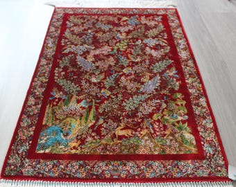 Red Silk Rug, Small Silk Rug, Small Red Rug / B-2011 / 1'9''x3'
