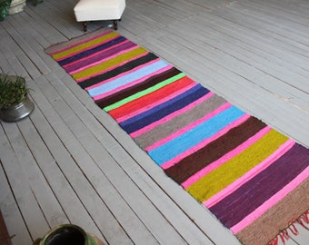 2'3x8'7" ft RAG RUG Runner, Vintage Rag Rug Runner,Colored Ethnic Rag Rug Runner, Bohemian Rag Rug Runner, Anatolian Chaput Kilim Runner