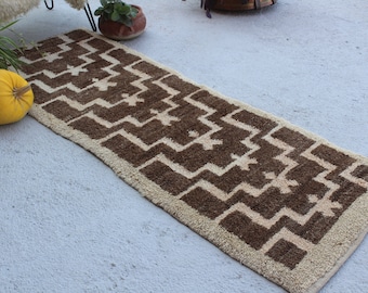 2'4"x7' ft  Vintage TULU Rug, Ethnic Wool Rug, Natural Wool Rug, Brown-Beige Piled Anatolian Rug, Vintage Turkish Rug, Handwoven Rug