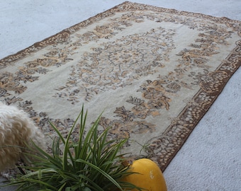 6'2"x10' ft  Vintage OUSHAK Rug, Large Area Rug, Large Vintage Rug, Beige Area Rug, Large Beige Rug , Beige Oushak Rug, Large Turkish Rug