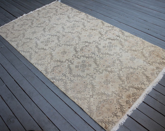 4'x7' ft  Vintage OUSHAK Rug, Distressed Beige Rug, Beige Oushak Rug, Handwoven  Turkish Anatolian Rug