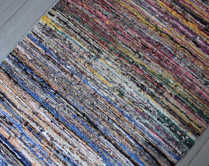 4'3"x10'2" ft  Vintage RAG RUG, Vintage Chaput Kilim, Vintage Turkish Anatolian Rag Rug