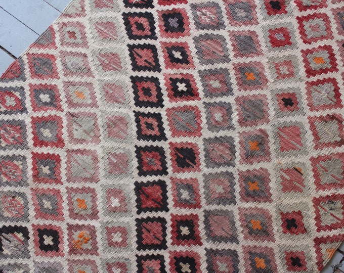 3'2"x14'7" feet Vintage Handwoven Long Wool Kilim Rug Runner,Bohemian Ethnic Kilim Runner