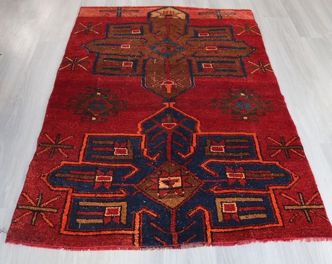 4'2"x6' feet ,   Vintage Rug, Vintage Van Rug, Piled  Turkish Rug , Handwoven Ethnic Rug / B-1256