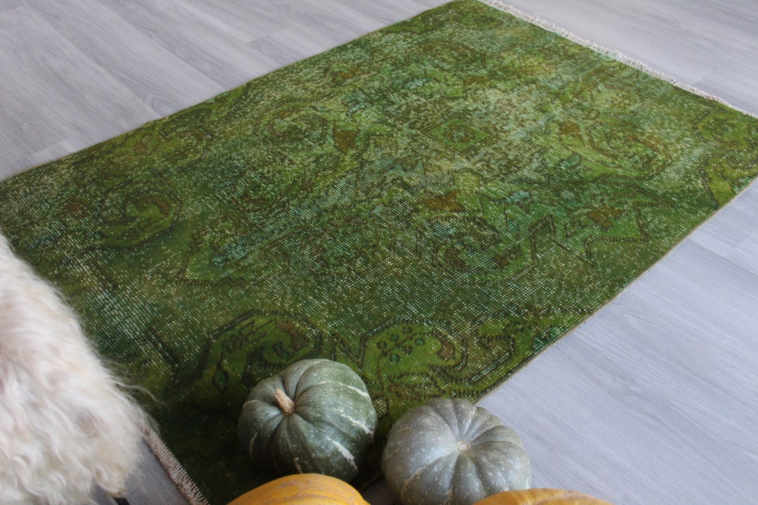 Small Green Rug, Vintage Green Rug, Ethnic Green Rug, Bohemian Green