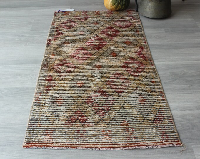 Small Vintage Rug , Ethnic Turkish Rug