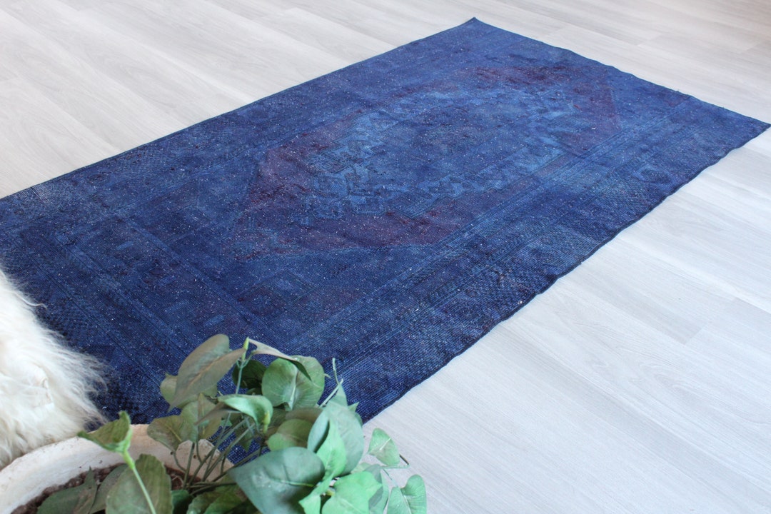 Vintage Blue Rug, Ethnic Blue Rug, Blue Anatolian Rug, Over Dyed ...