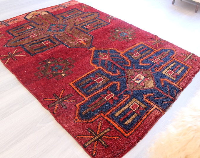 4'2"x6' feet ,   Vintage Rug, Vintage Van Rug, Piled  Turkish Rug , Handwoven Ethnic Rug / B-1256