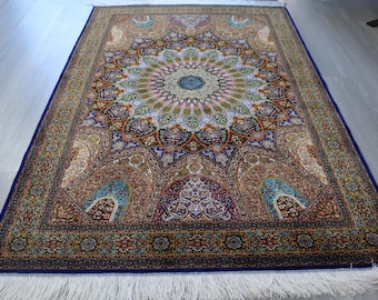 Silk Rug, 4'x6' Silk Medallion Rug, Handwoven Silk Area Rug / B-1921