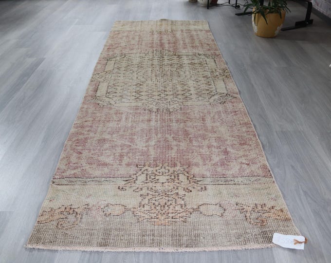 Pink Vintage Runner , Vintage Rug Runner, Pale Pink Runner, Vintage Oushak Runner, Vintage Pale  Runner / B-1388