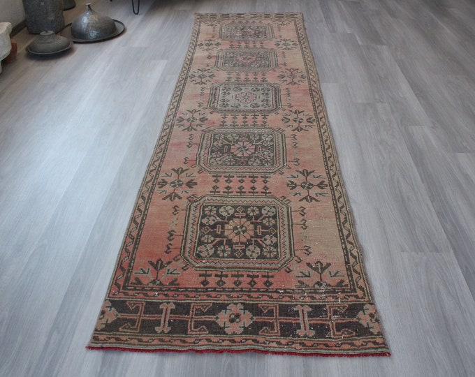 Vintage Anatolian Runner, Rug Runner, Ethnic Rug Runner , Bohemian Rug Runner , Mute Coloured Runner / B-347 / 3'X11' feet