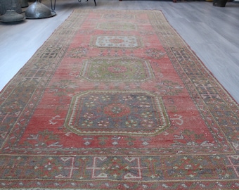 Vintage Rug Runner, Vintage Oushak Runner,  Wide Turkish Runner, Wide Anatolian Rug Runner / B-1403 / 4'4"X11'3"