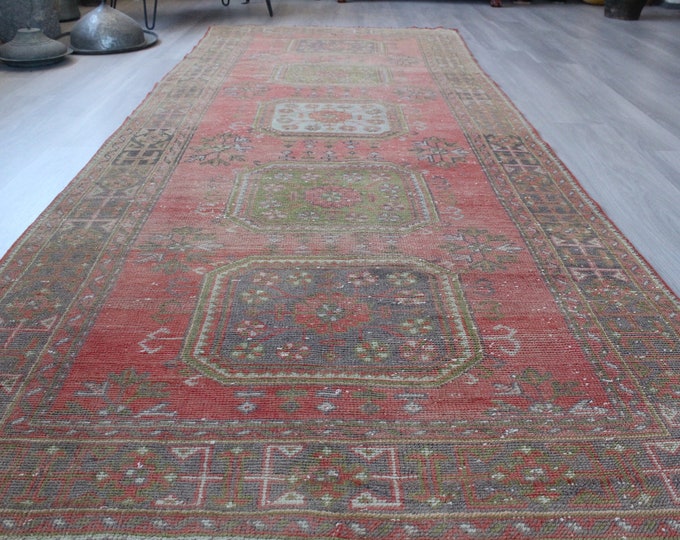 Vintage Rug Runner, Vintage Oushak Runner,  Wide Turkish Runner, Wide Anatolian Rug Runner / B-1403 / 4'4"X11'3"