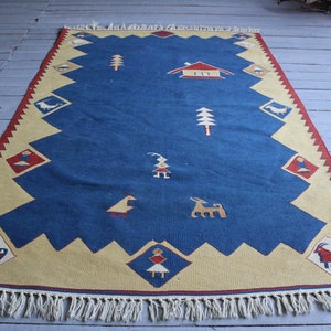 Vintage Turkish Kilim , Bohemian Ethnic Primitive Design Kilim Rug
