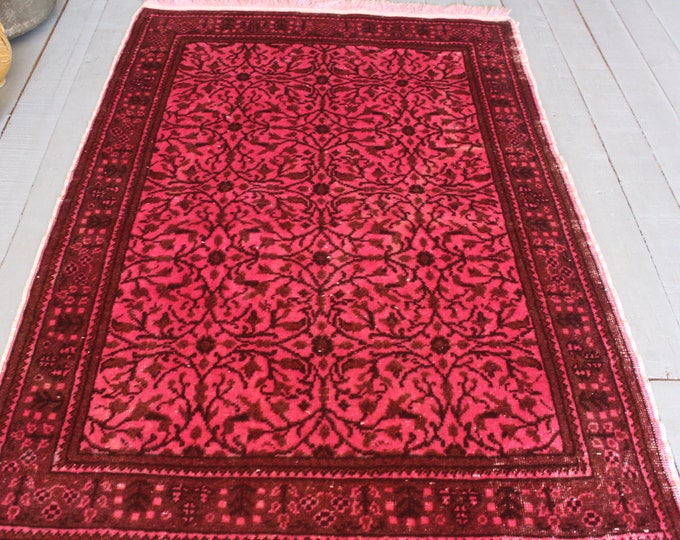 2'9"x4'2" Vintage Pink  Rug, Bohemian Pink  Rug, Turkish Pink, Area Rug, Small, Handwoven ,Wool Rug