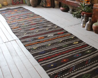 3'0"x12'0" RUNNER Vintage Bohemian Kilim Runner , Turkish Handmade Wool Runner