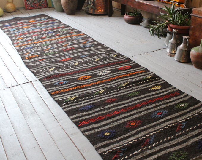 3'0"x12'0" RUNNER Vintage Bohemian Kilim Runner , Turkish Handmade Wool Runner