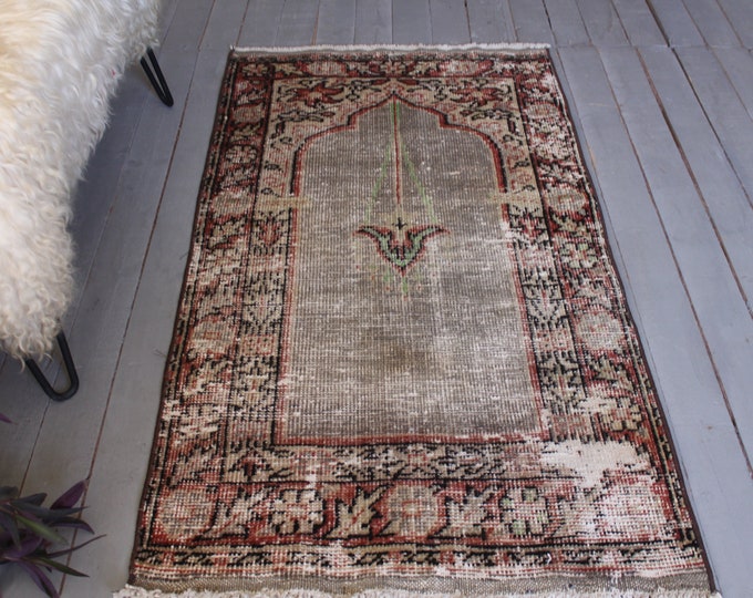 2'5"x4'4" ft Vintage Small Rug, Small Gray Rug, Vintage Gray Rug, Small Turkish Rug