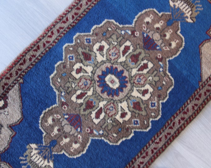 Blue Door Mat , Ethnic Handwoven Door Mat, Ethnic Small Rug, Bohemian Door Mat  / B-1528 /  1'8"x3'8"