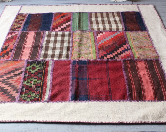 5'7"x5'8" Bohemian Style Patchwork kilim , Ethnic Kilim Rug, Handmade Wool Kilim,Nursery Kilim Rug