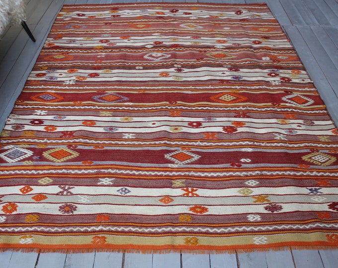 5'x6'5" ft  Vintage Striped Kilim, Bohemian Kilim, Ethnic Kilim, Boho Style Kilim , Anatolian Kilim, Turkish Striped Kilim