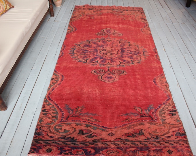 3'8"x 8'3" Vintage Red Area Rug ,Bohemian Handwoven Wool Red Wide Rug Runner