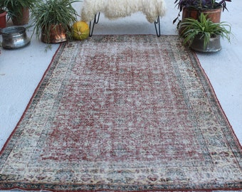 4'9"x8' ft Vintage OUSHAK Rug, Vintage Anatolian Rug, Large Area Rug, Distressed Rug, Low Piled Turkish Rug,