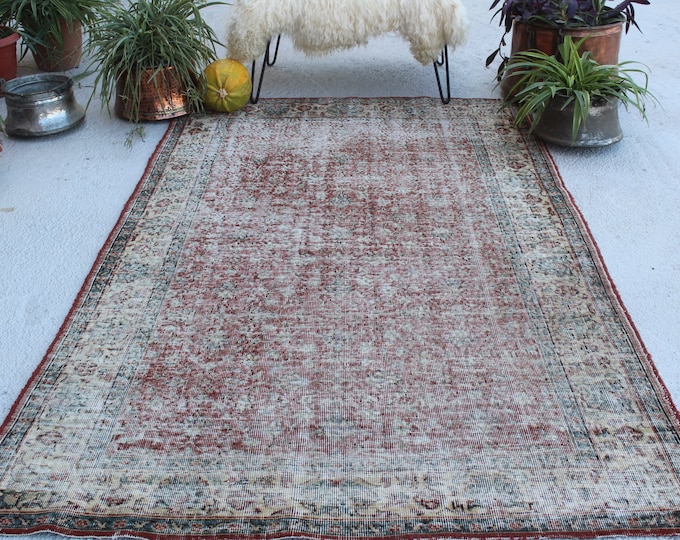 4'9"x8' ft Vintage OUSHAK Rug, Vintage Anatolian Rug, Large Area Rug, Distressed Rug, Low Piled Turkish Rug,