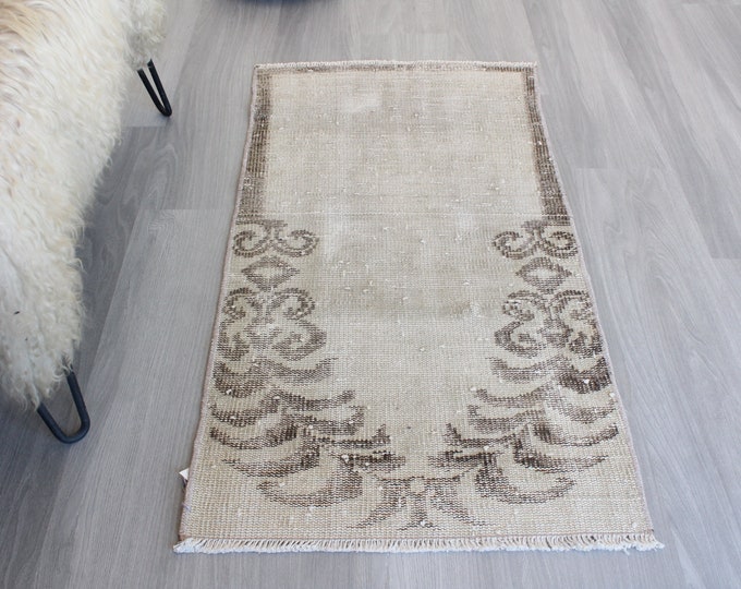 Pale Small Rug, Vintage Distressed Rug, Small Mute Rug, Vintage Handwoven Small Bathroom Rug / B-1722 / 2'x3'8"