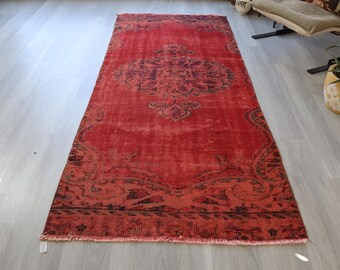 3'8"x 8'3" Vintage Red Area Rug ,Bohemian Handwoven Wool Red Wide Rug Runner