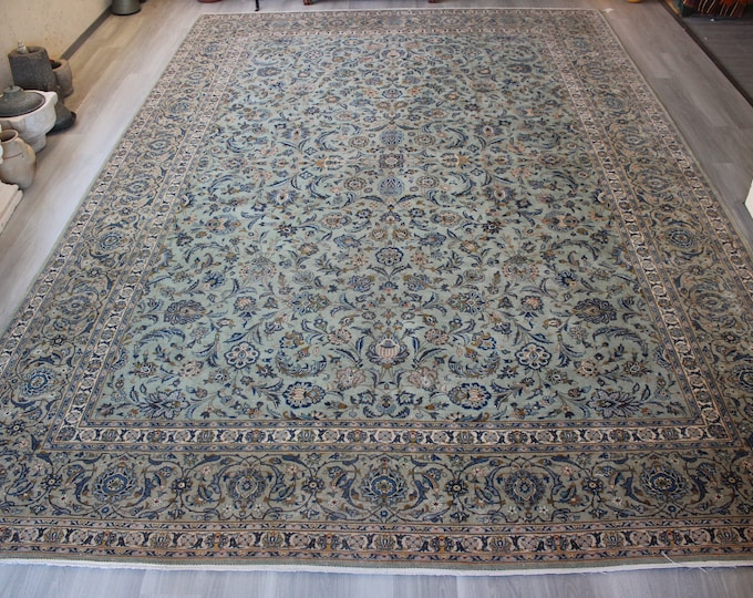 Over size Turkish Rug, 11'4"x17', Over size Vintage Rug, Large Area Rug , Floral Classic Rug , Large Vintage Hereke  Rug / C-4536