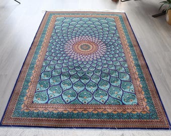Blue Silk Rug,4'x6' Silk Rug , Traditional Silk Area Rug / B-1931